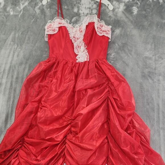 Vintage JCPenney Satin Lace Spaghetti Strap Sweetheart Gown Size 9/10 XS Red - Picture 2 of 11